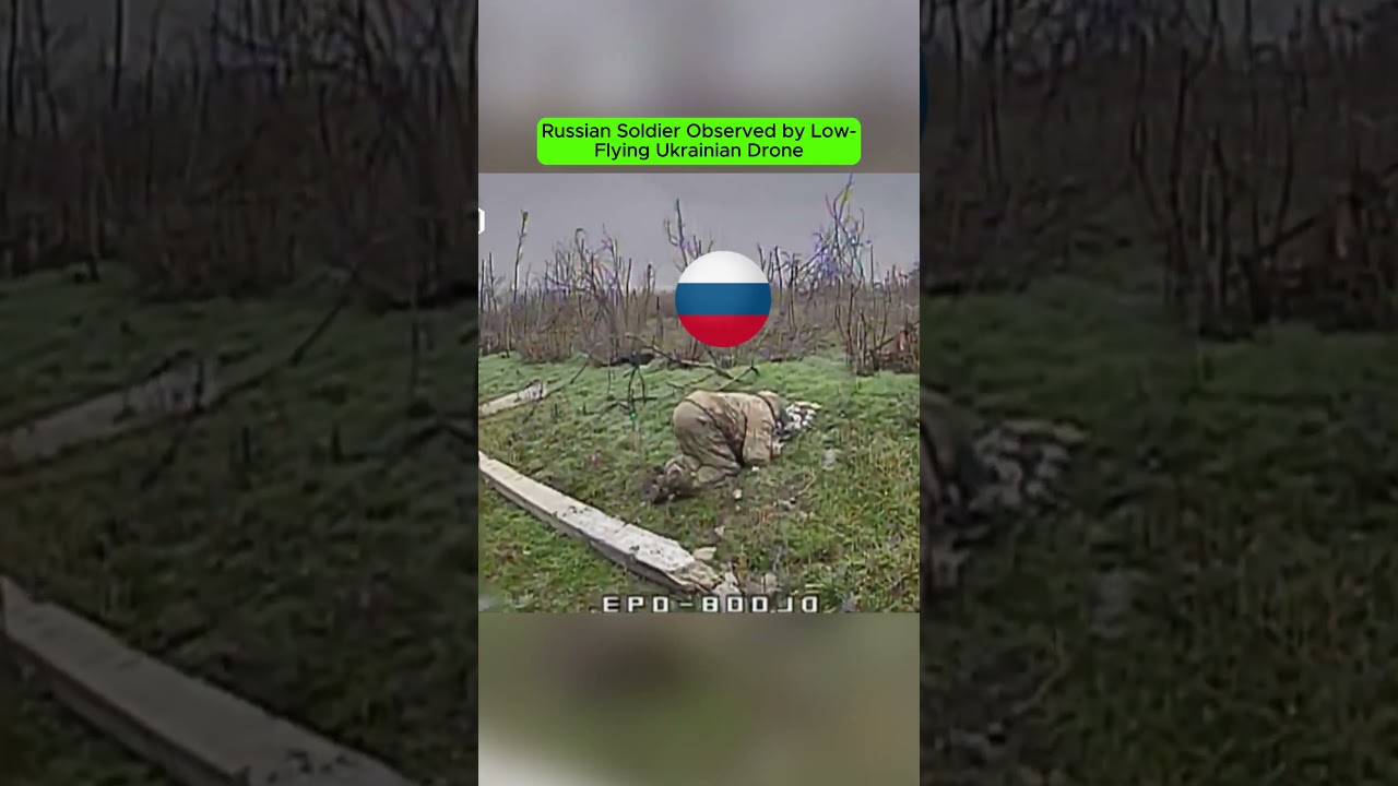 Russian Soldier Observed by Low-Flying Ukrainian Drone.