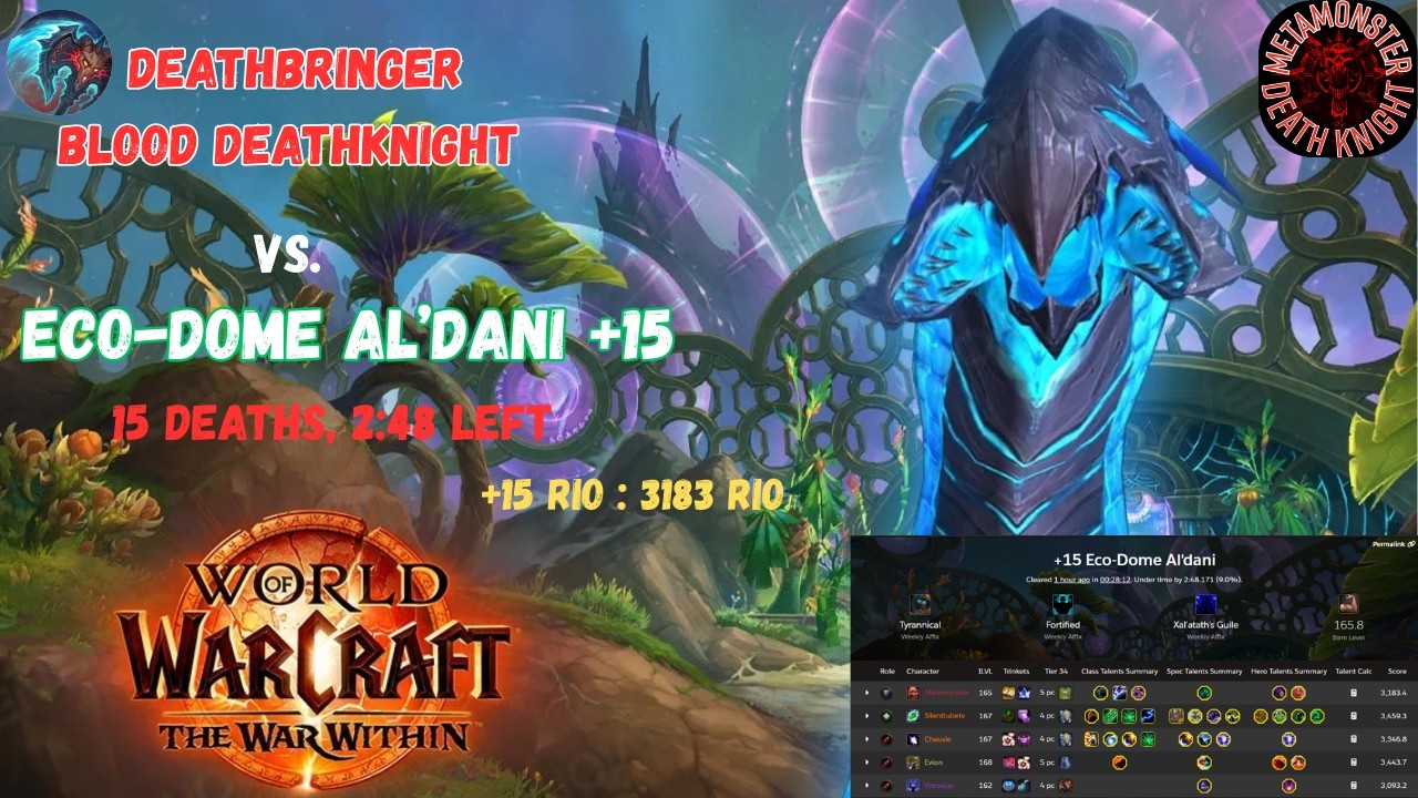 DeathBringer Blood DeathKnight vs  Eco Dome Al'Dani +15  | Pre-patch | PUG