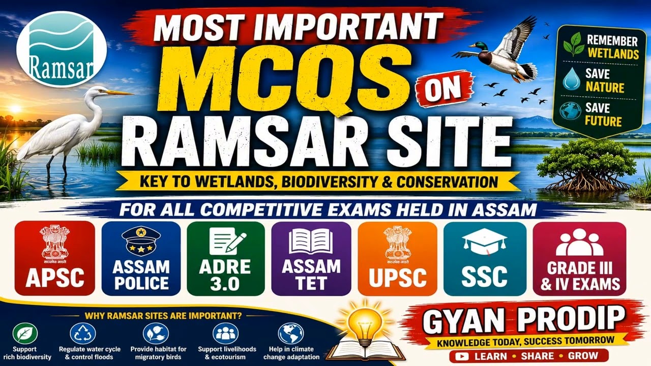 Assam Current Affairs 2026 | Ramsar Sites of Assam, India & World | Part-1 | APSC | ADRE 3.0