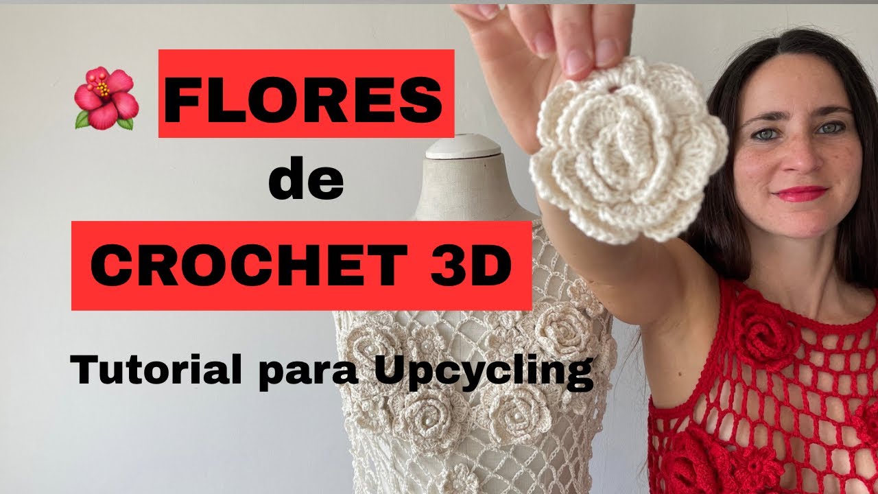 Cómo hacer flores de crochet con volumen 🌸 | Tutorial fácil para upcycling #crochet #upcycling