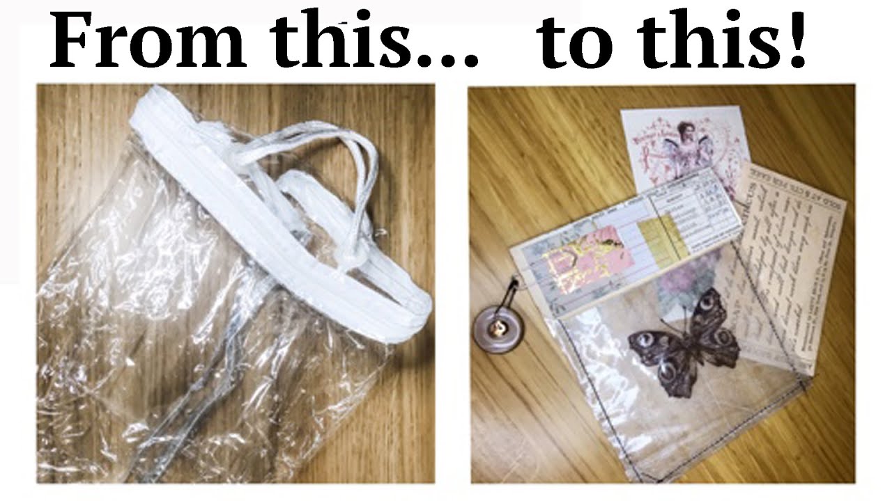 CLEAR decorated POUCHES  with RECYCLED materials| JJ#174