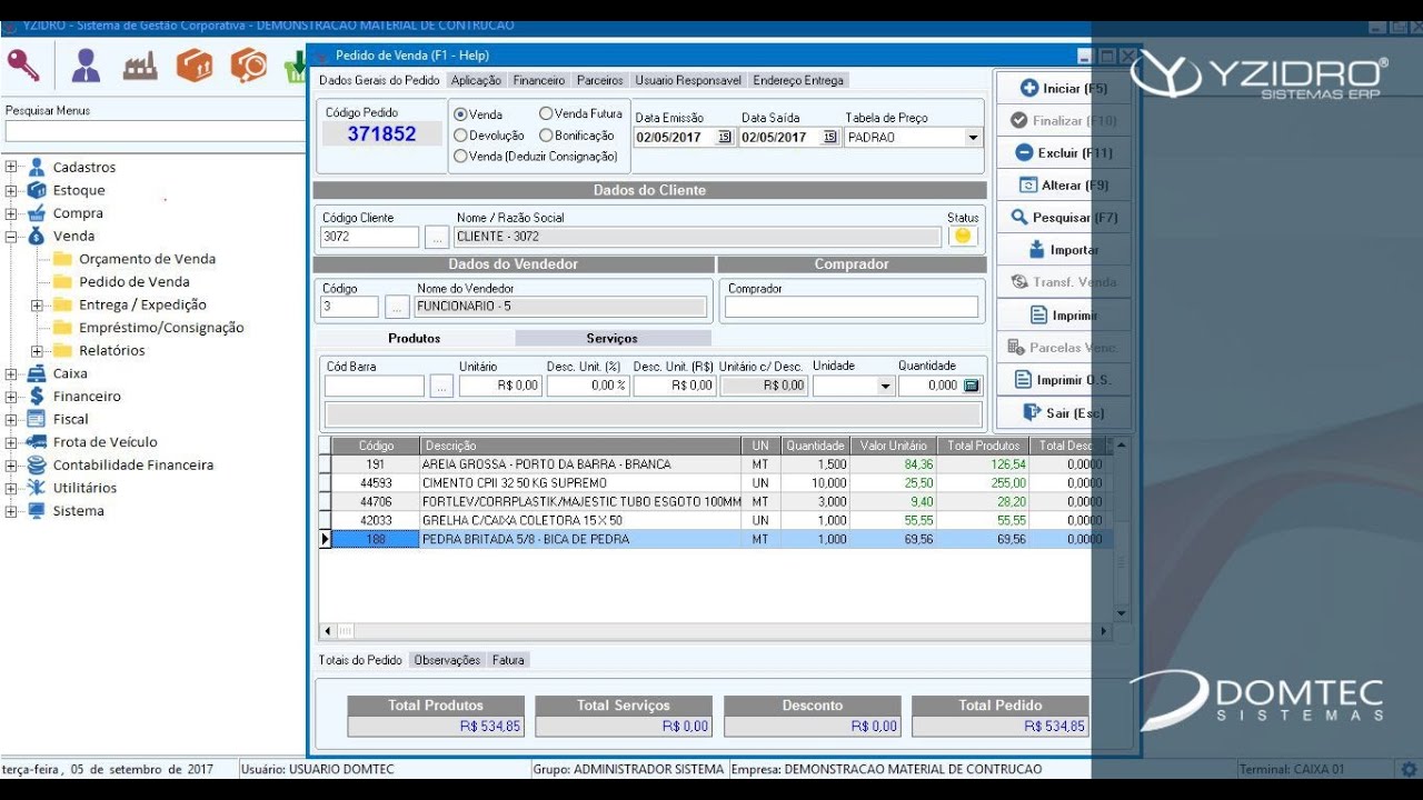 Sistema para loja de material de construção - Gestão de Entrega - Software Yzidro ERP