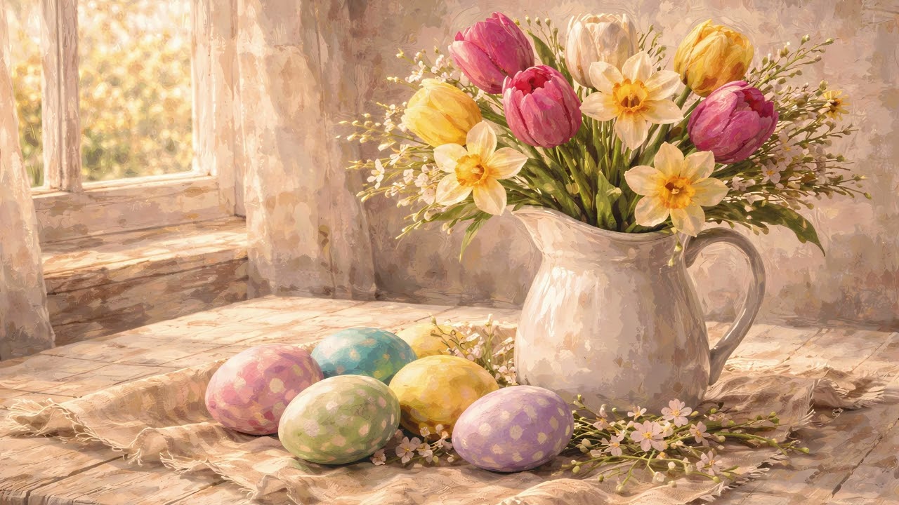 Spring Tulips & Daffodils Easter Still Life for Samsung Frame TV | 4K Wall Art