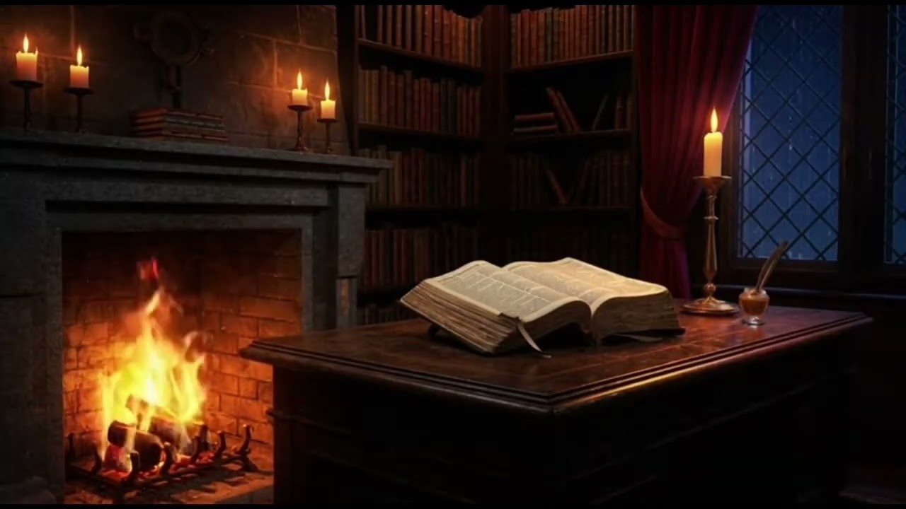 Midnight Study by the Fireplace 📖🔥 | Cozy Library ASMR for Deep Sleep 