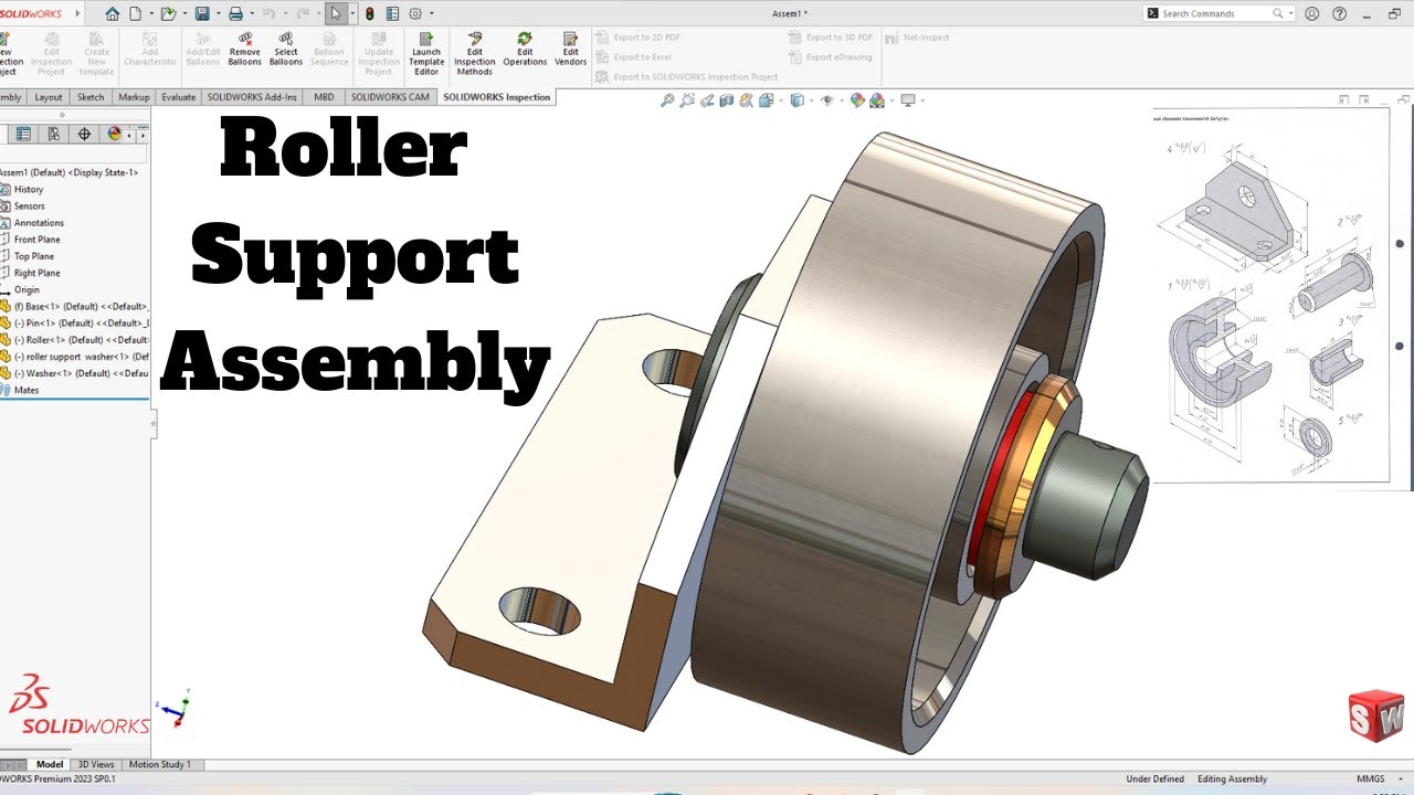 Учебное пособие по сборке компонентов роликовой опоры SolidWorks!