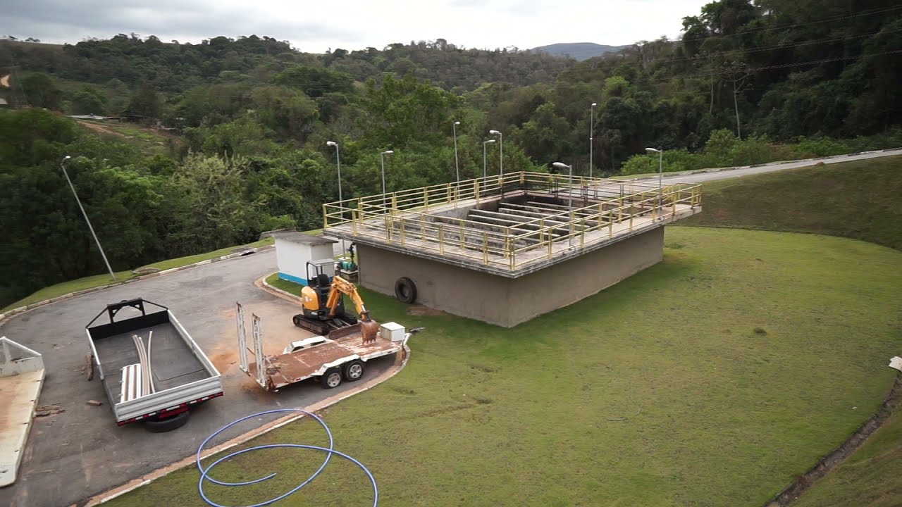 Secondary settling tank, contact tank and final effluent of Sao Roque Wastewater Treatment Plant