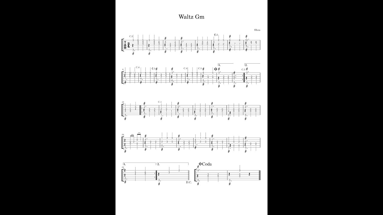 【クラシックギター自作曲TAB譜】Waltz G minor