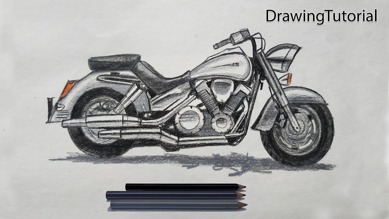 How to Draw Harley-Davidson Motorcycle Step by Step (Very Easy)