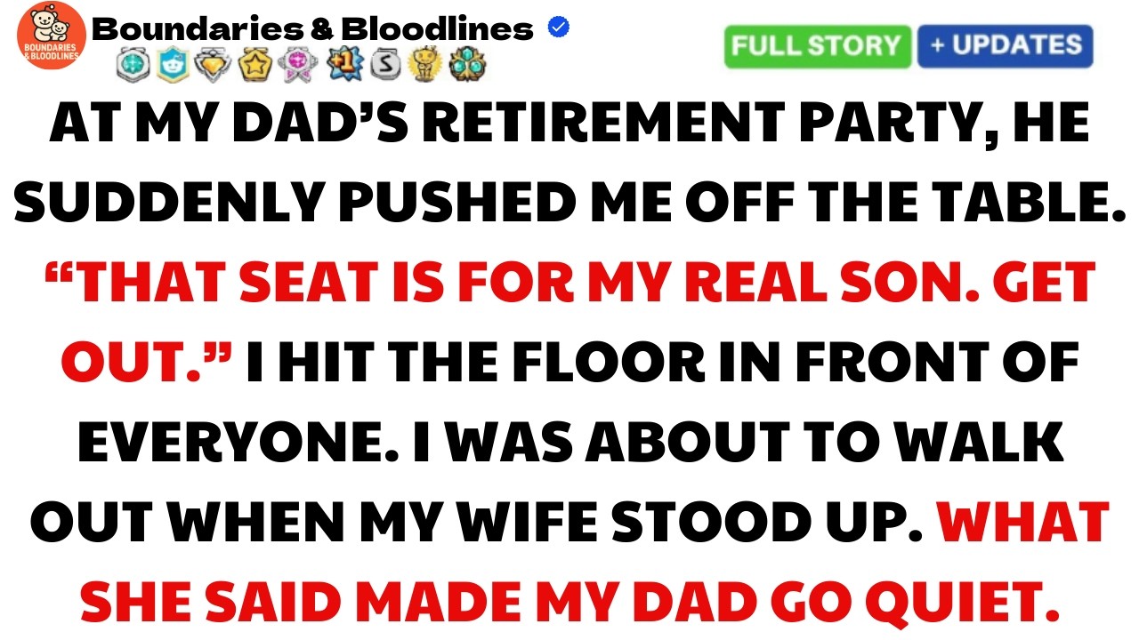 My Dad Pushed Me At His Retirement Party And Said I Wasn’t His Real Son—Then My Wife Spoke Up...