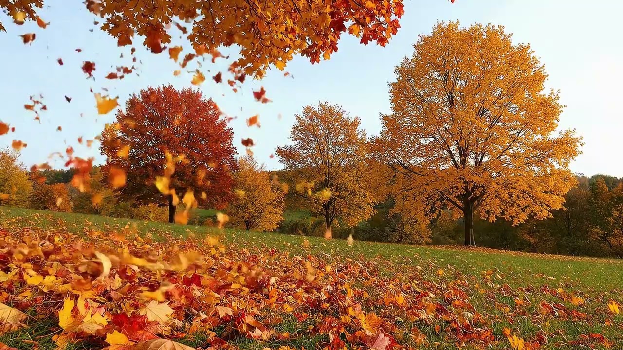 Pumpkin & Autumn Leaves 🍂 Slow Falling Ambience | Cozy Fall Background (No Music)