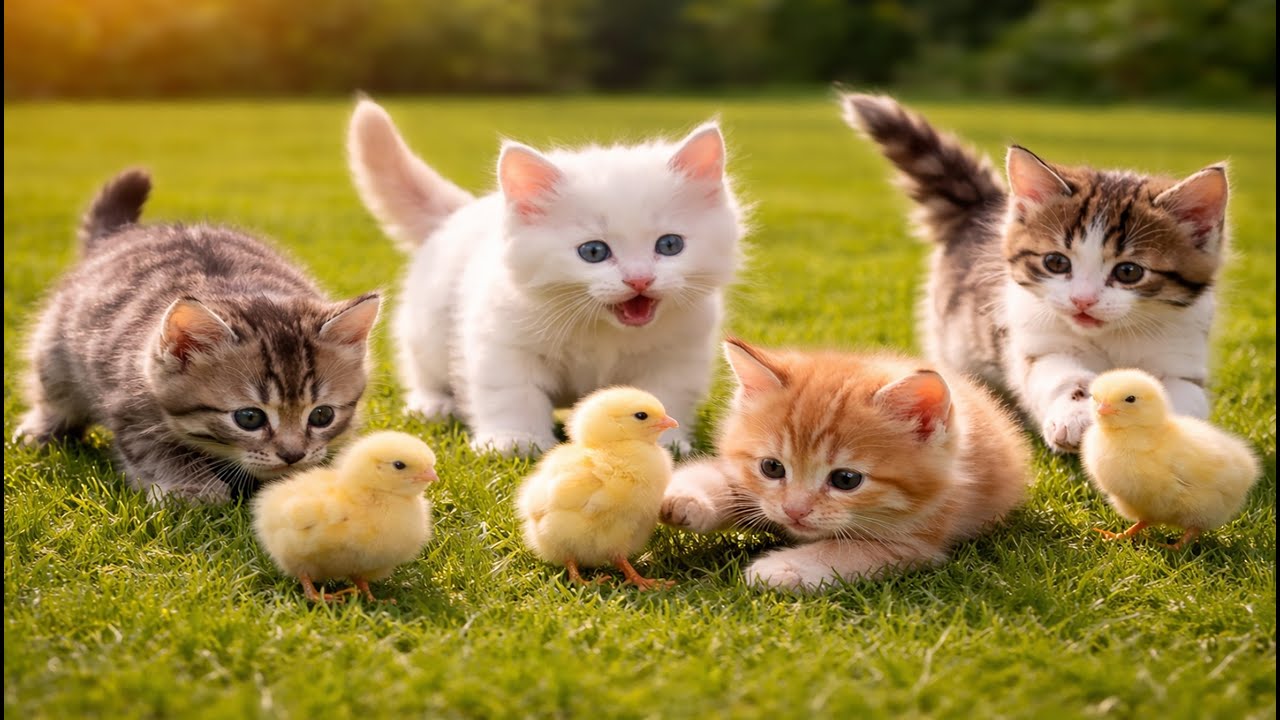 🐱🌿 Adorable Kittens Playing on Green Grass | Cute Cat Sounds & Relaxing Moments