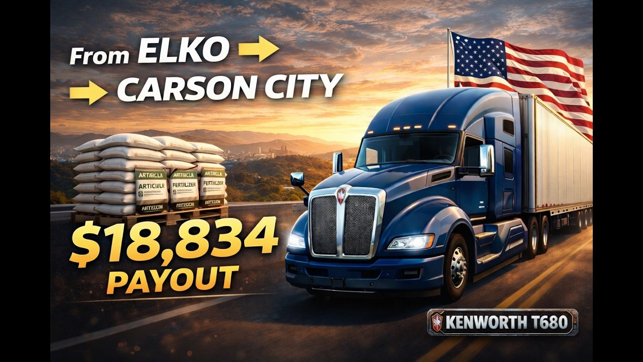 $18,834 Night Fertilizer Haul – Elko to Carson City | Kenworth T680 Crash | ATS