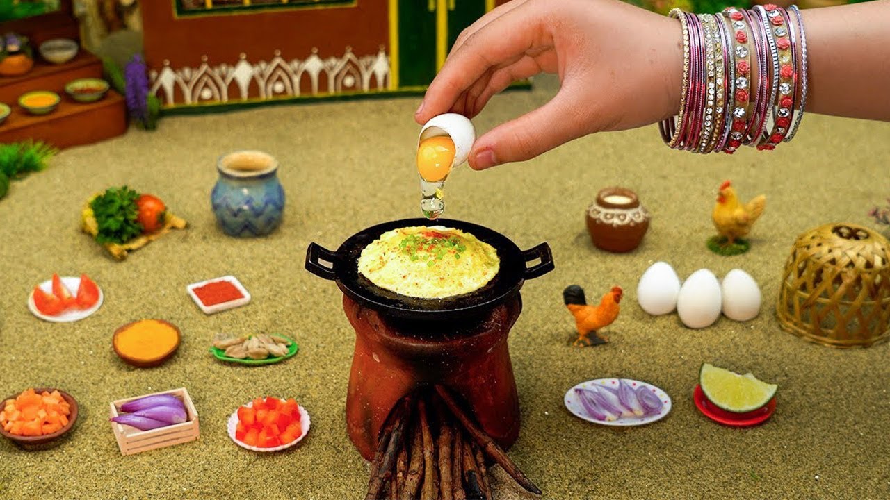 Miniature Village Omelette Cooking 🍳🔥 Real Egg in Tiny Clay Kitchen