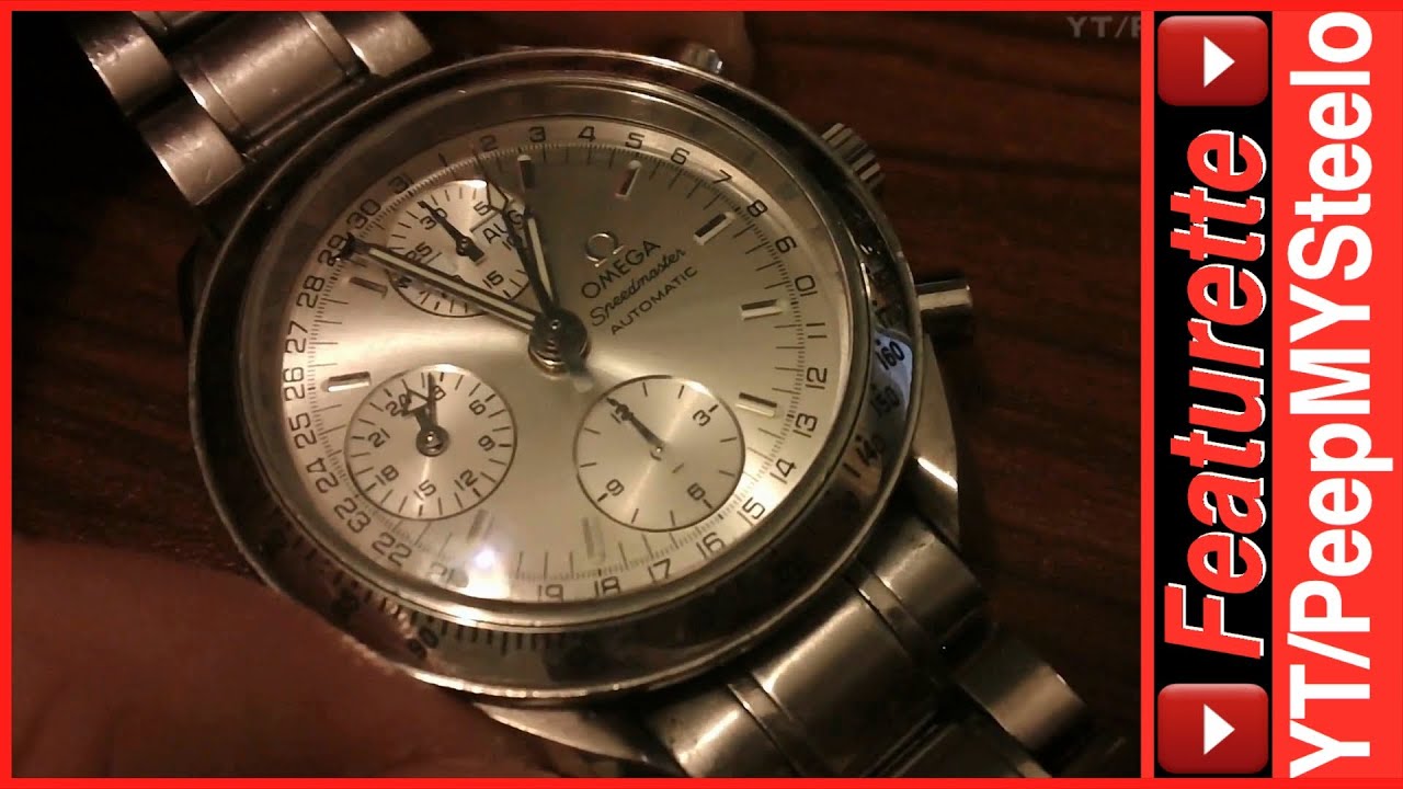 Omega Speedmaster Automatic Day Date Chronograph Mens Watch in Stainless Steel & Silver Dial