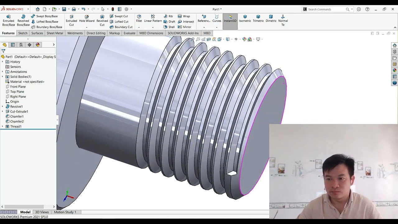 SolidWorks Thread Feature Tutorial  Trim with Start & End Face Explained