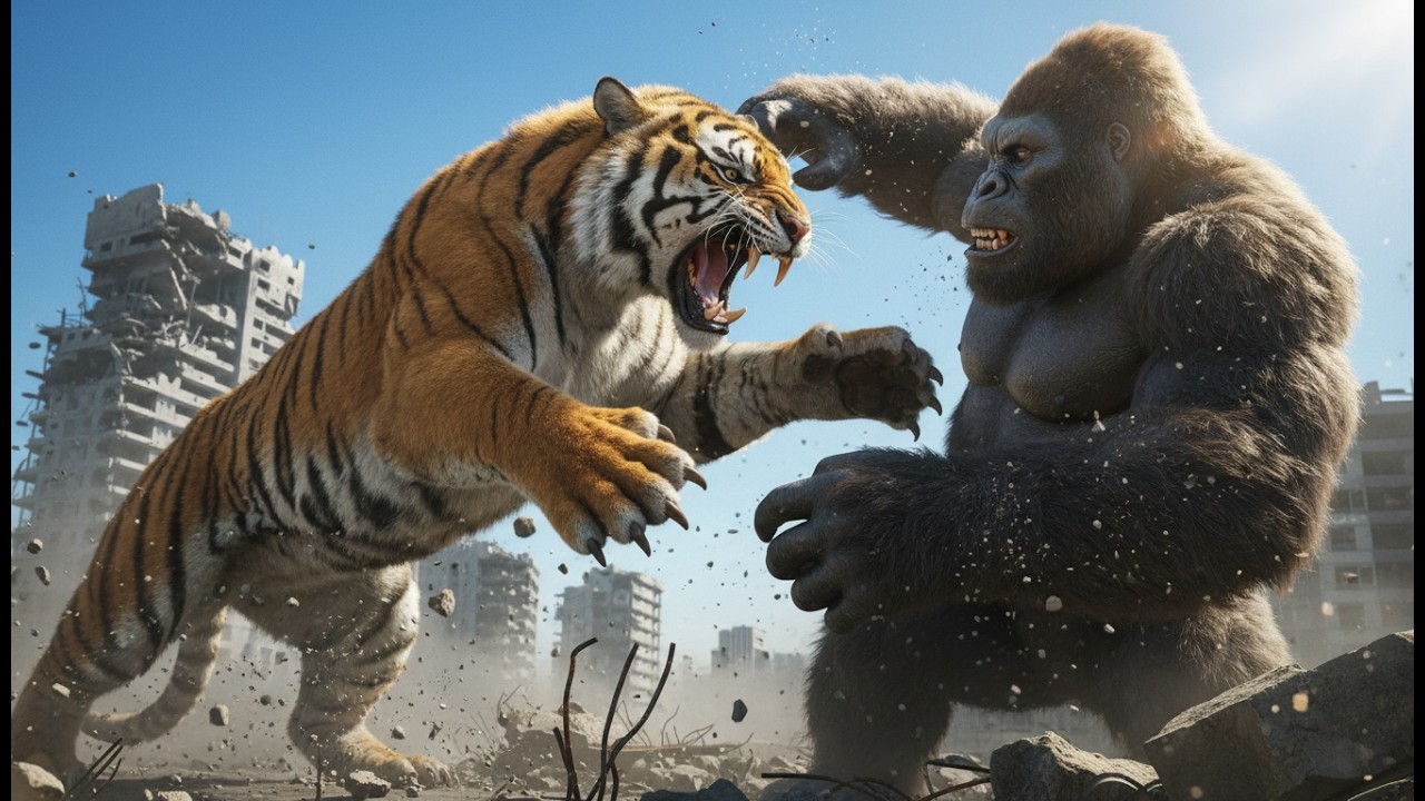 Giant Tiger Attacks the City – King Kong Rises From Water to End the War