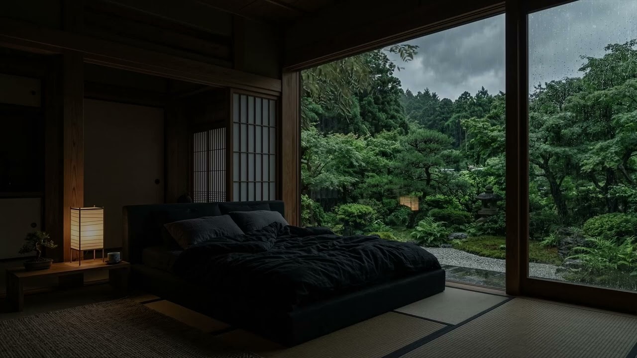 Gentle Rain 🌧️ Drifting Past Shoji Screens In A Quiet Japanese Tatami Room By The Forest 🎋