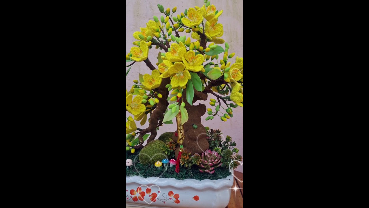hoa mai bonsai bằng len sợi - #hongthuonghandmade