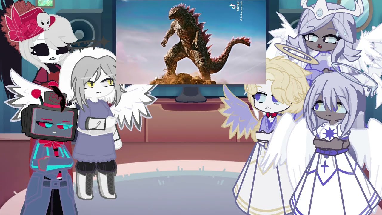 Hazbin Hotel Angels react to godzilla | Lucifer | Gacha life 2