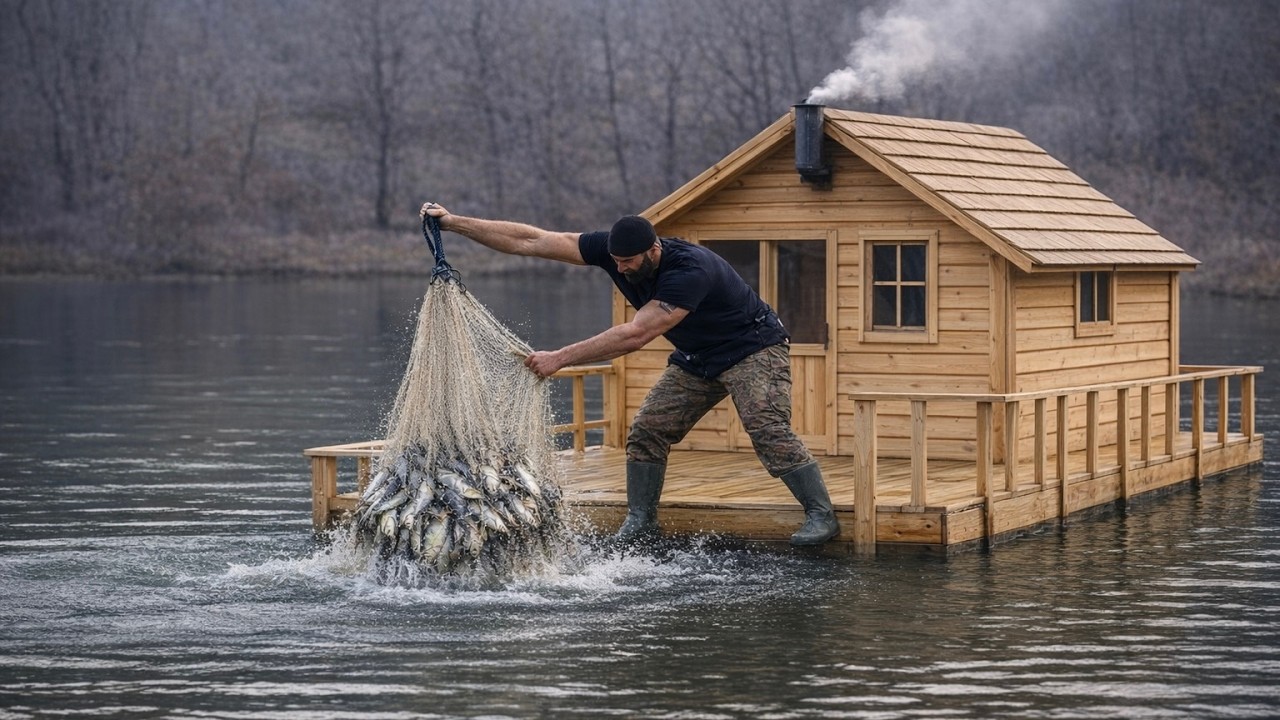 I built a floating shelter and caught a lot of fish in it