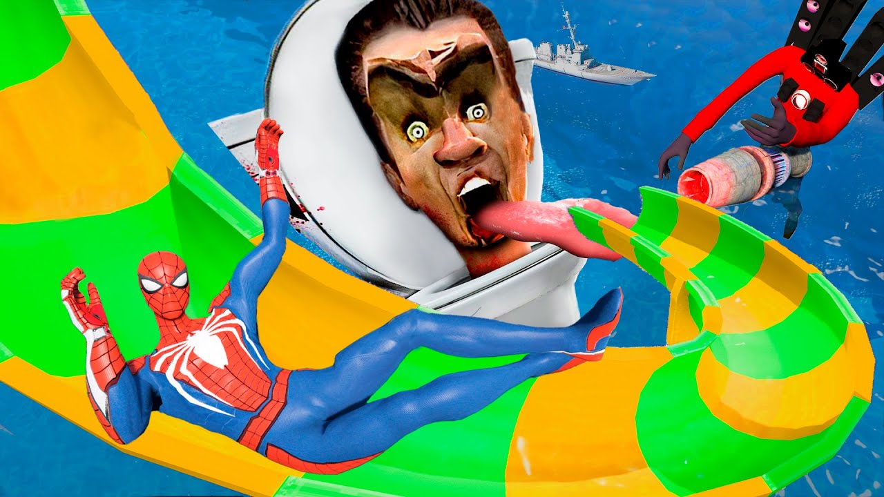 GTA 5 Spiderman vs Skibidi TOILET vs SPEAKER MAN | Water Slides [Euphoria Physics, Falls]