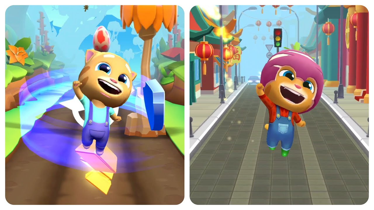Talking Tom Time Rush Ginger in the Magic Gate vs Talking Tom Gold Run Farmer Ginger