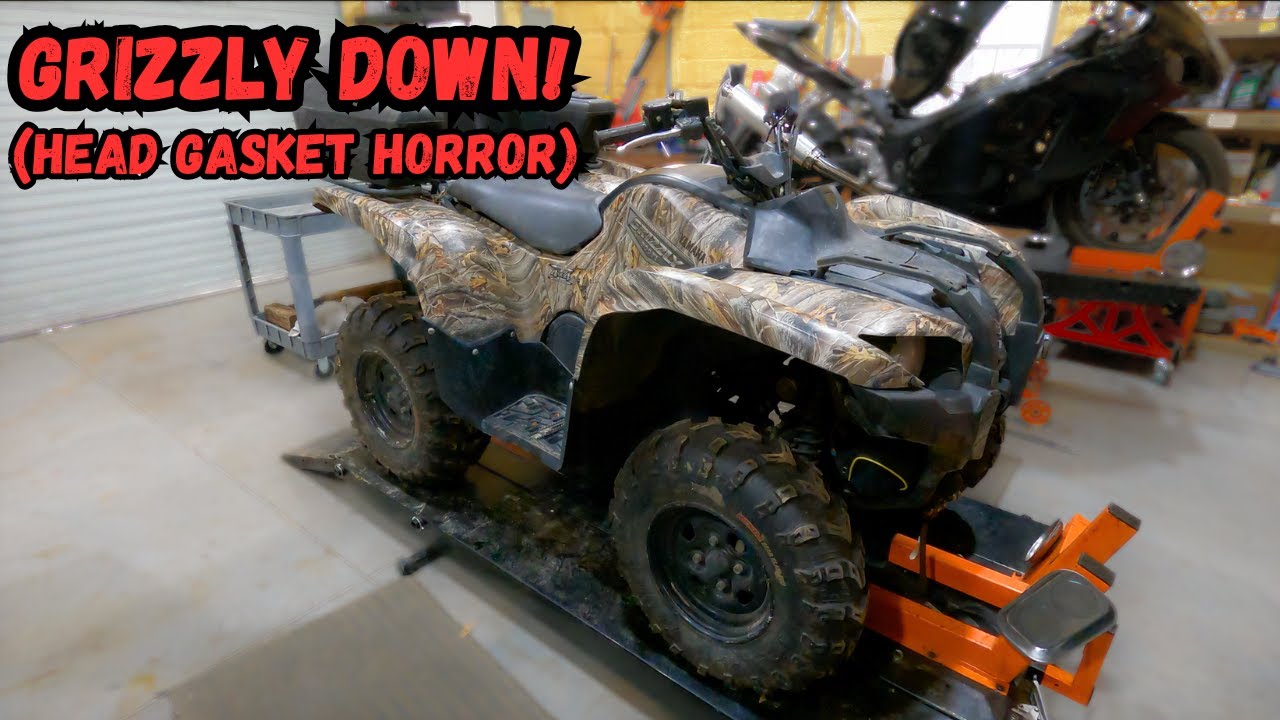 Диагностика симптомов пробитой прокладки головки блока цилиндров на Yamaha Grizzly 700.
