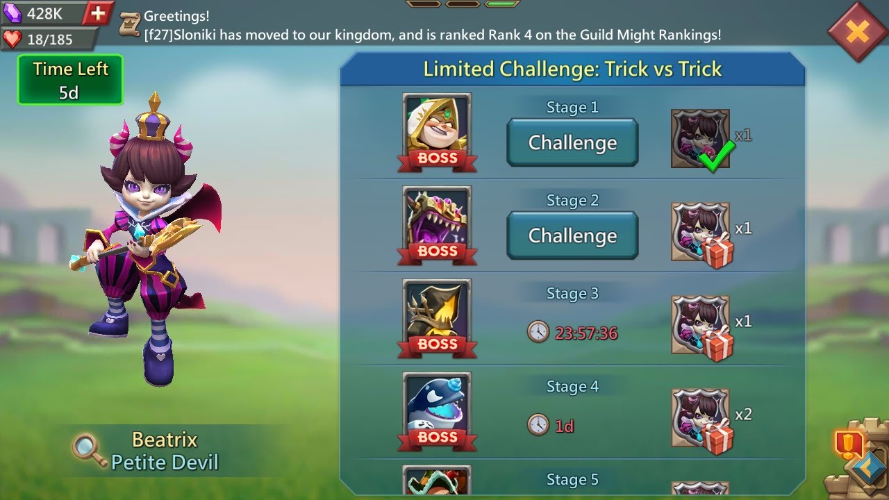 Lords mobile limited Challenge: trick vs trick Stage 2 | Petite Devil stage 2 | Beatrix stage 2