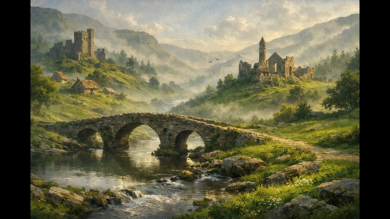 Peaceful Irish Medieval Valley 🍀 Celtic Nature Ambience, Misty Green Hills & Fantasy Landscape