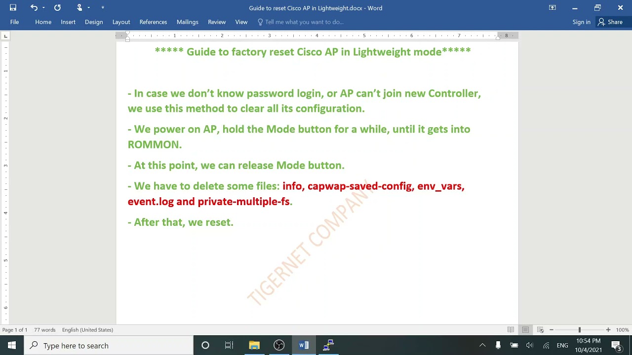 Guide to reset Cisco AP in Lightweight Mode