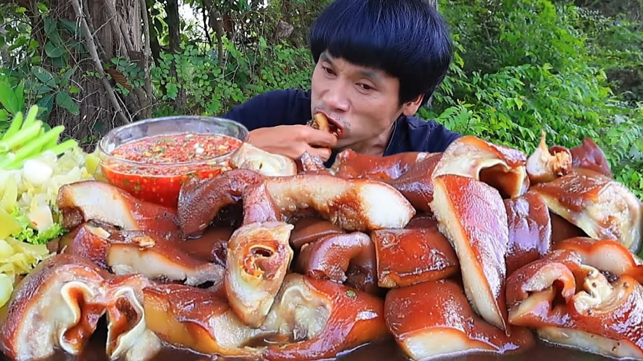 หน้ากากหมูตุ๋นจิ้มซีฟู๊ดแกล้มผักสดแซ่บคักอีหลีครับพี่น้องMUKBANG EATING SHOW/โก้อีสานพาแดก