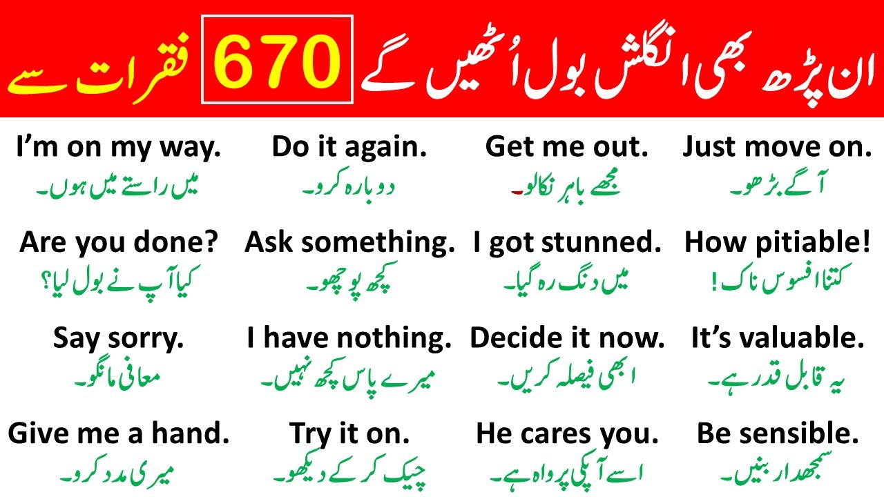 670 English Speaking Practice Sentences with Urdu Translation | @ilmrary