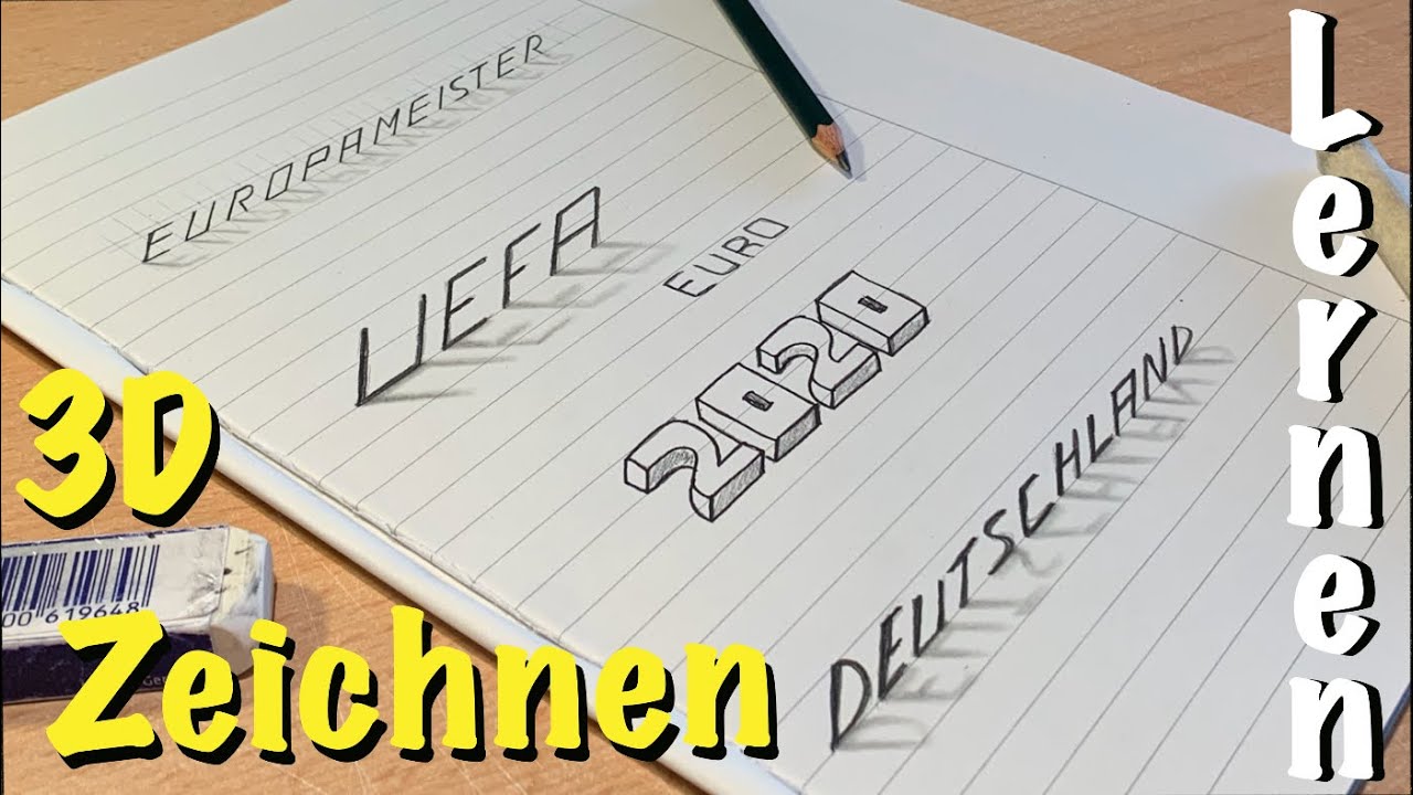 3D TUTORIAL Zeichnen LERNEN f&uuml;r Anf&auml;nger Europameister EURO 2020 DEUTSCHLAND #3DdrawJG