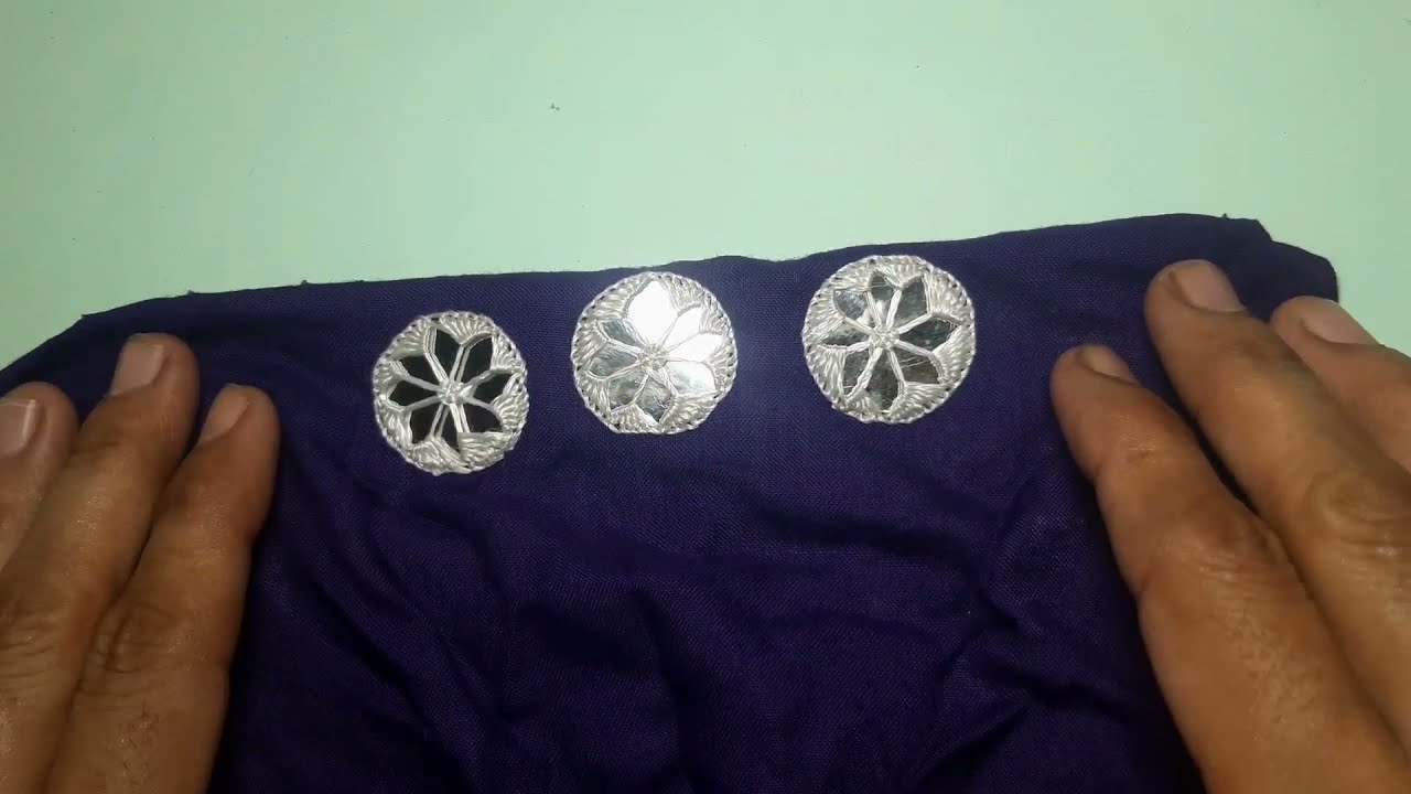 Hand Embroidery new Beautiful Mirror flower work All Over Mirror Work Design for Dress/Kurti