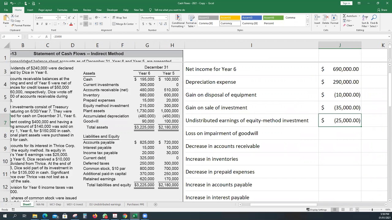 EXAMPLE 1 13 Statement of Cash Flows  Indirect Method