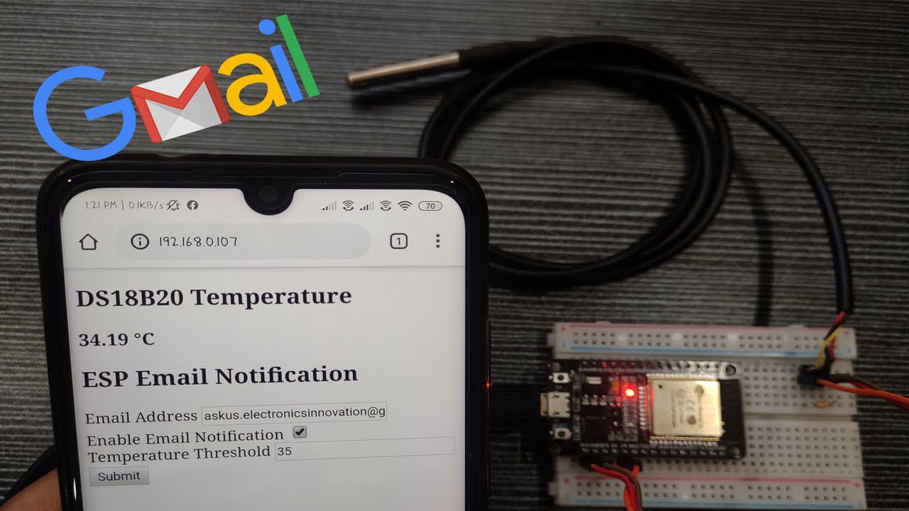 Email alert based on temperature threshold with ESP32 & arduinoIDE