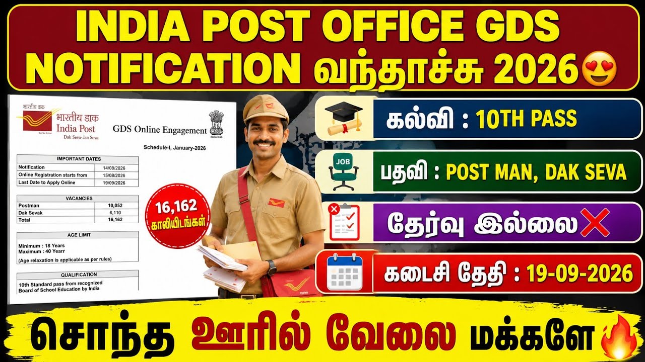 post office gds recruitment 2026 tamil nadu | india post office notification 2026 in tamil | gds job