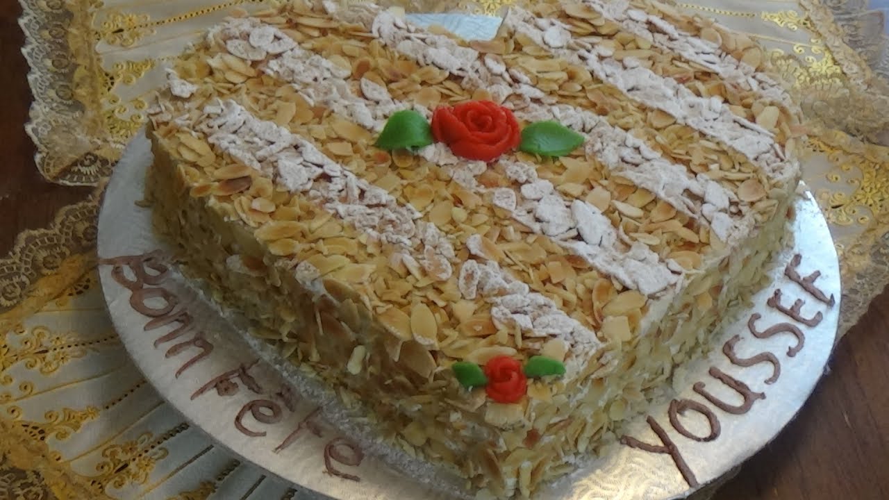 قاطو برالين درس بالتفصيل خطوة بخطوة، كعكة الطبقات بذوق اللوز Gâteau praliné professionnel