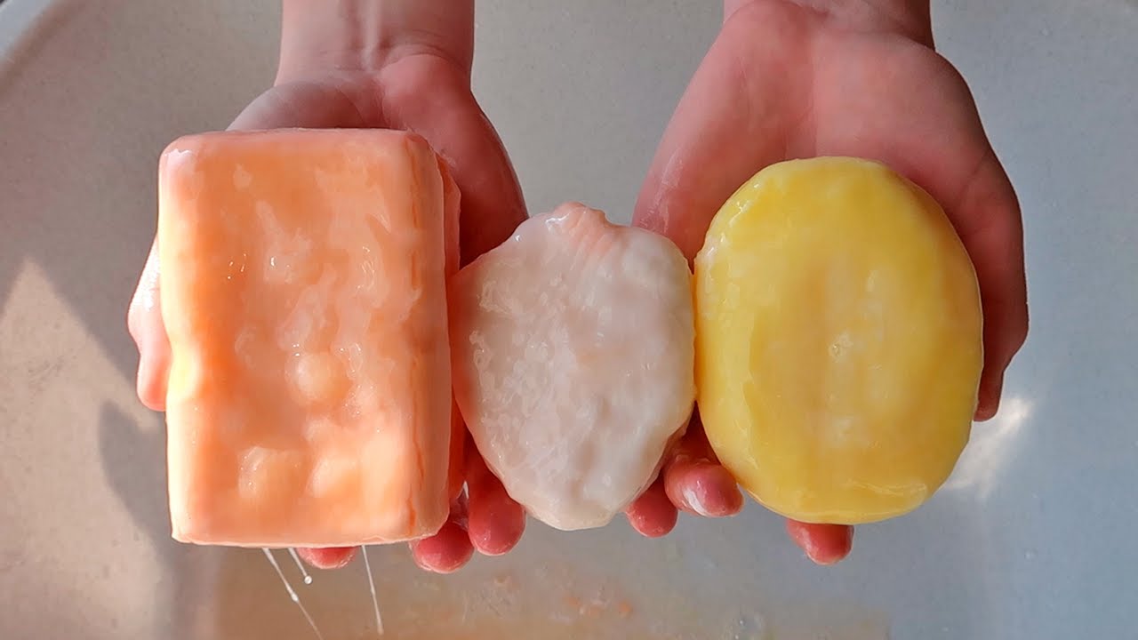 ASMR Mushy Soap and Sponge 🍓🍓  Satisfying Sponge Squeezing