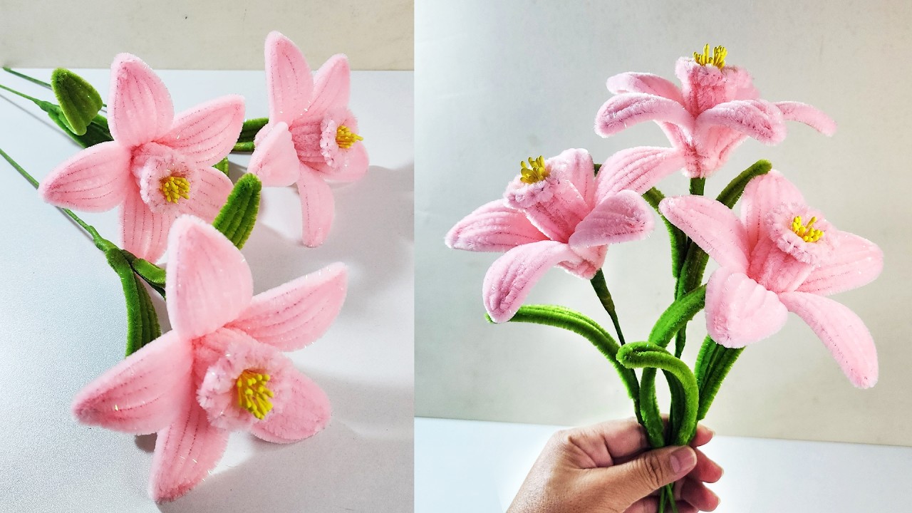 DIY Pink Lily Flower 🌸 | Easy Pipe Cleaner Lily Craft | Handmade Flower Tutorial | BloomCraftStudio1