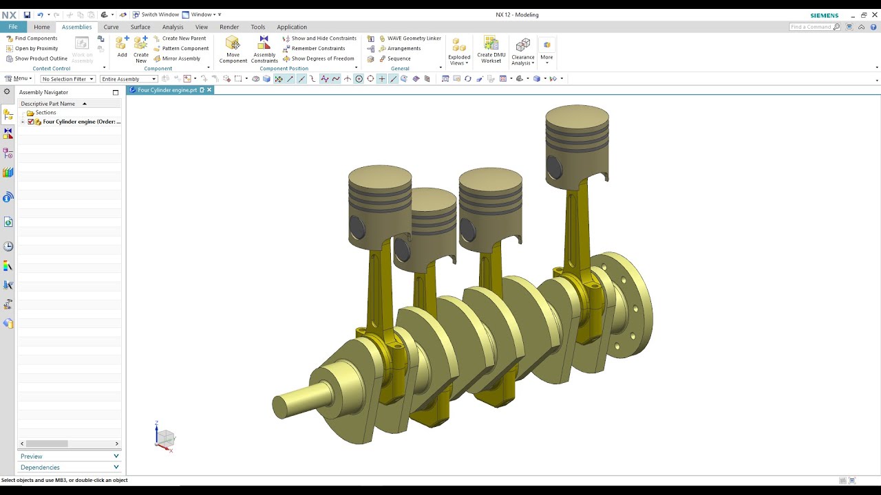Four Cylinder Engine in NX12 -  تعلم الرسم الهندسي