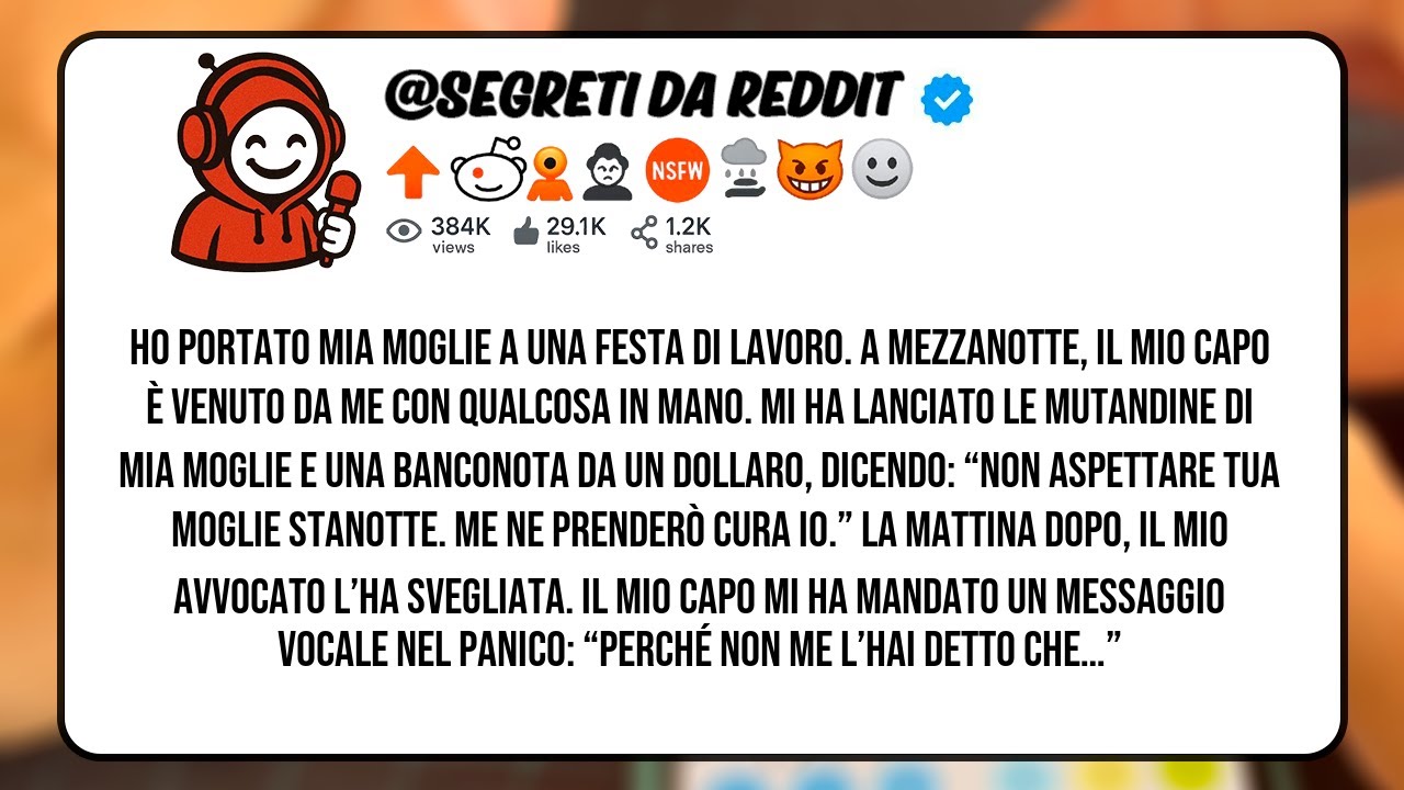 Ho portato mia moglie a una festa di lavoro. A mezzanotte, il mio capo è venuto da me con qualcosa..