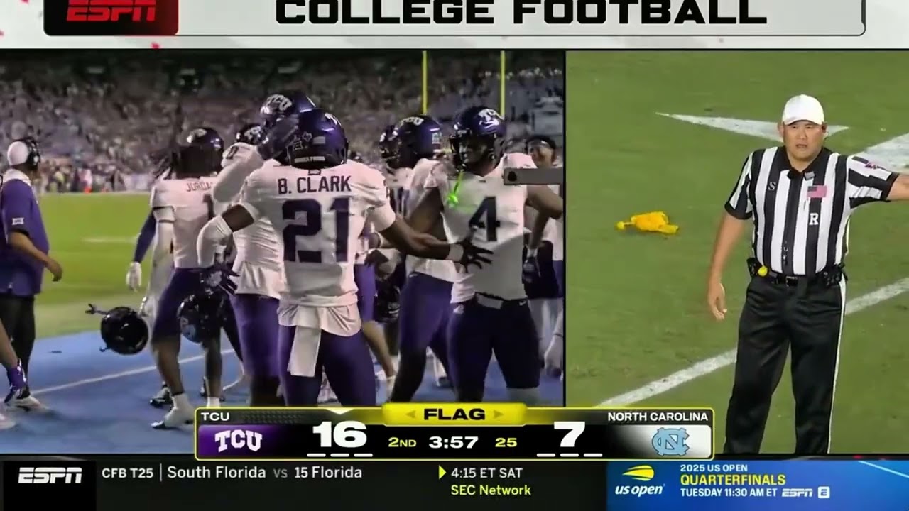 Gio Lopez throws a PICK 6 to Bud Clark TCU vs North Carolina | 2025 College Football 