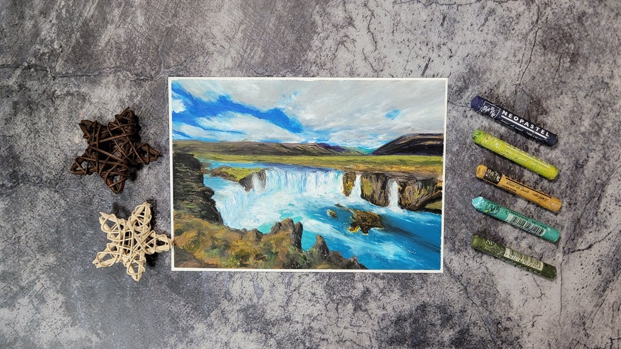 오일파스텔 초보 drawing falls 오일 파스텔로 폭포 그리기 how to paint falls