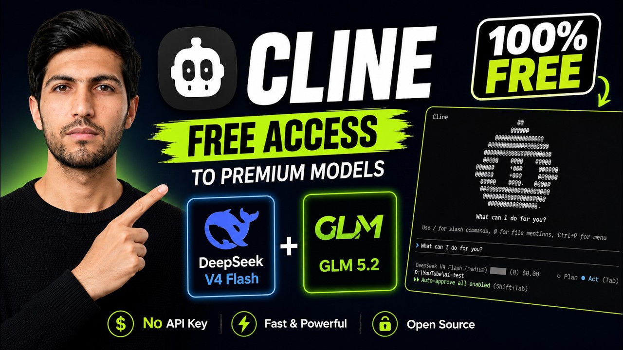 Get FREE GLM 5.2 & DeepSeek V4 Flash in Cline (No API Key Needed)