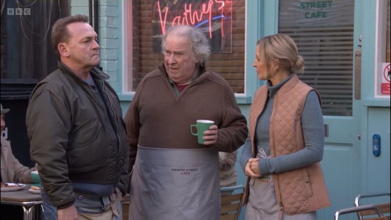 Eastenders Nigel tells a customer to shut up as he is speaking to billy and Kathy and Linda watches