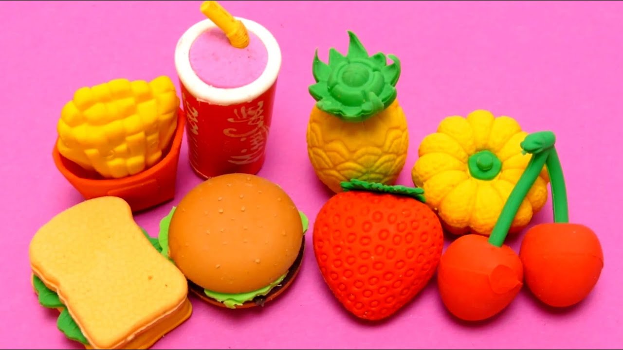 Fast Food Kit Eraser & Fruits Kit - Kawaii Erasers for School