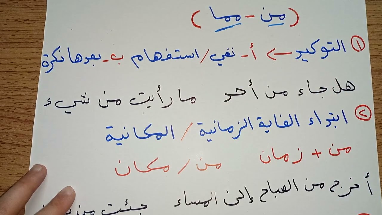 طائفة من حروف المعاني للصف الخامس الإعدادي