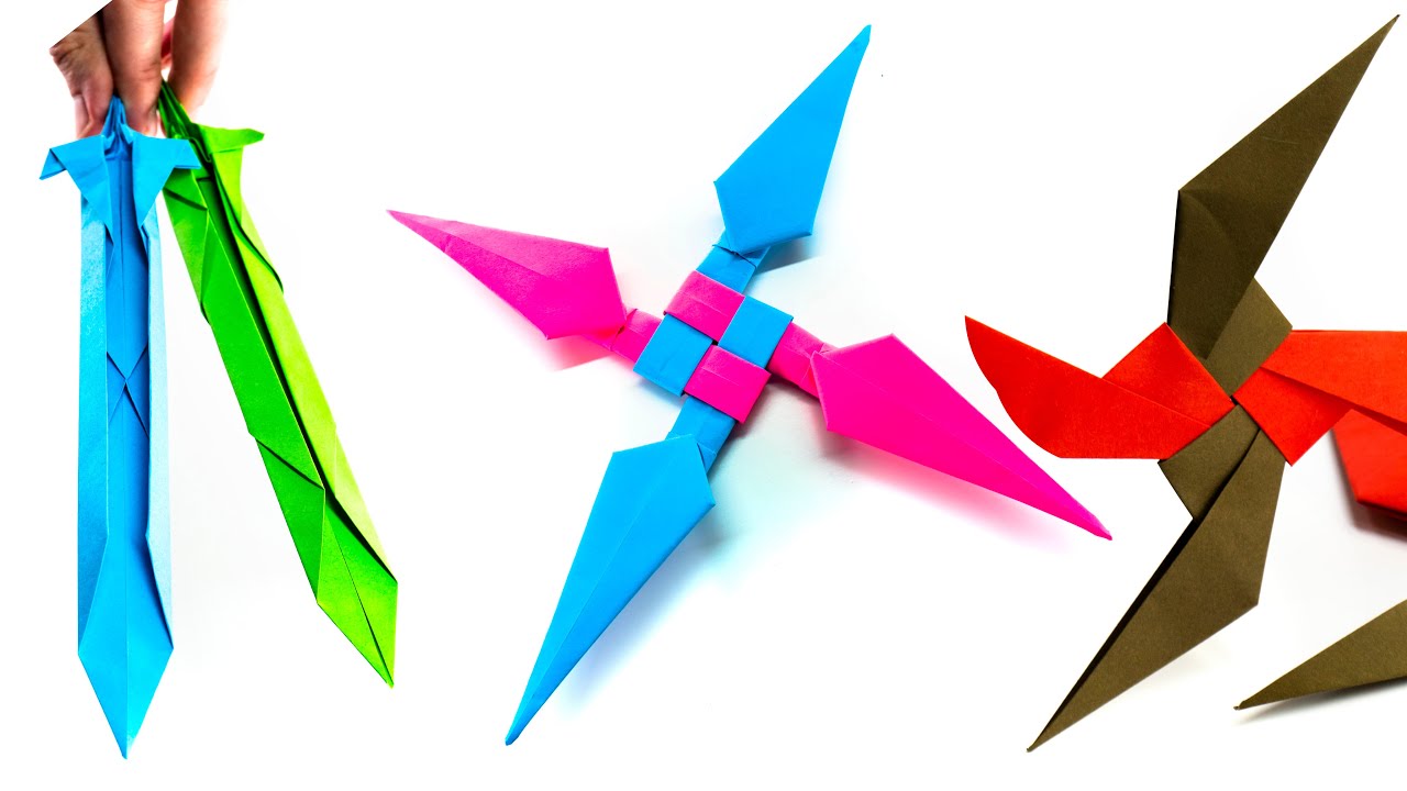 3 armas de papel. Armas de origami.
