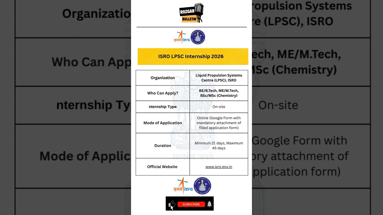🚀 ISRO Internship 2026 | ISRO LPSC Internship 2026 | Eligibility, Application Process & Tips
